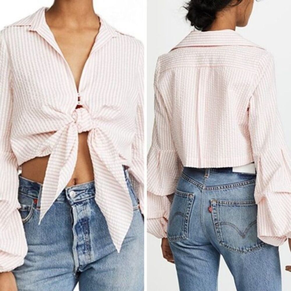 NWT Petersyn Silvia Long Sleeve Cotton Cropped Top w/ Bell Sleeves, Roses